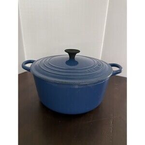 Vintage Le Creuset Blue Enamel Dutch Oven 22 French Cast Iron 3.5 Qt